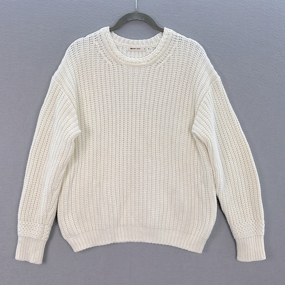 Marine Layer - women’s Oversized Crewneck ribbed Sweater Ivory Cotton Blend S - Picture 5 of 8